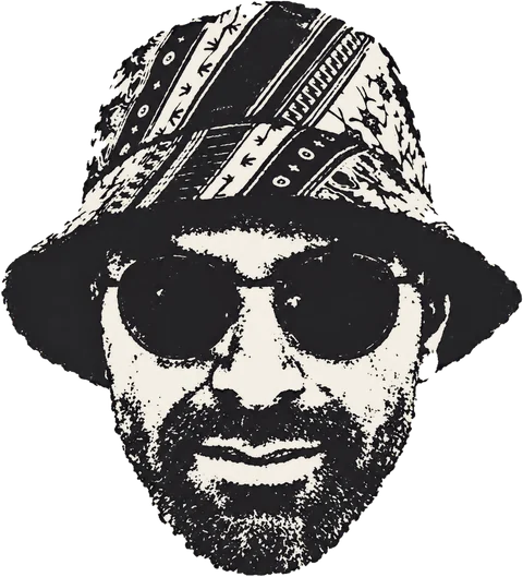 Saint Paul in a bucket hat and round sunglasses, stencil portrait